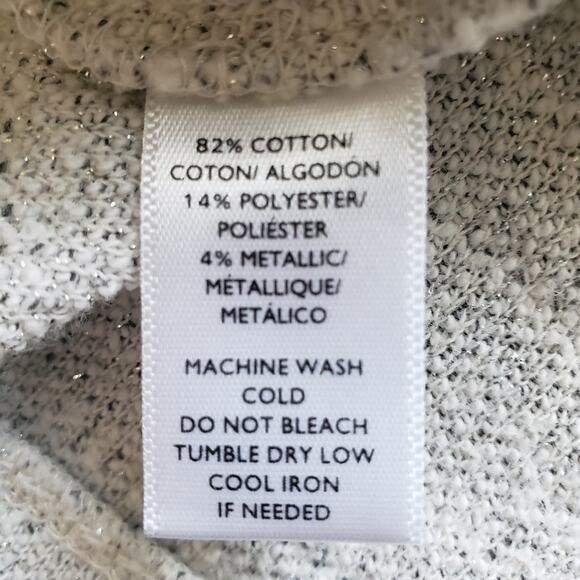 Ann Taylor LOFT Gray Ivory Silver Metallic Long Sleeve Zipper Sweater Large - Picture 9 of 9